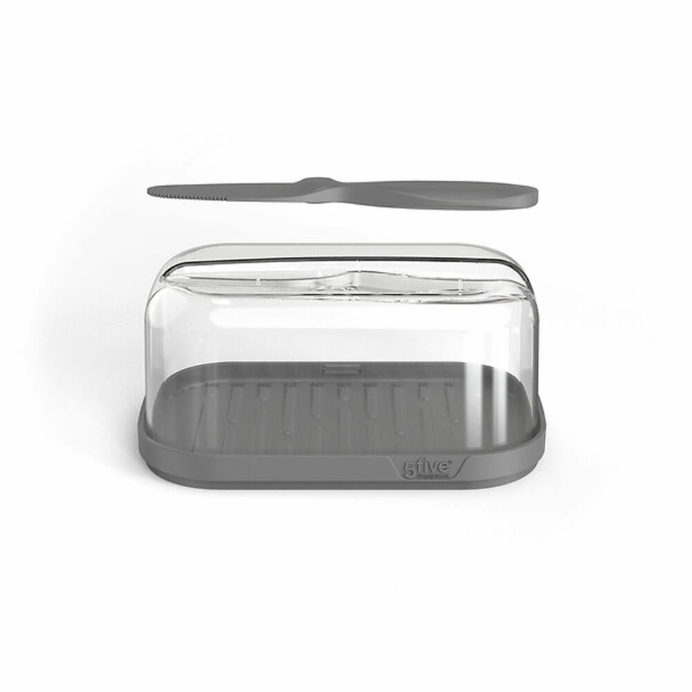 5five Simply Smart Butterdose Fresh Eat mit Streichmesser, Butterschale, Kunststoff, Grau, 15.7 x 10 cm, 179677