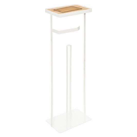 5five Simply Smart Toiletten-Butler Modern Color mit Handyablage, WC-Rollen-Halter, Eisen, Bambus, Weiß, 59 cm, 174679A