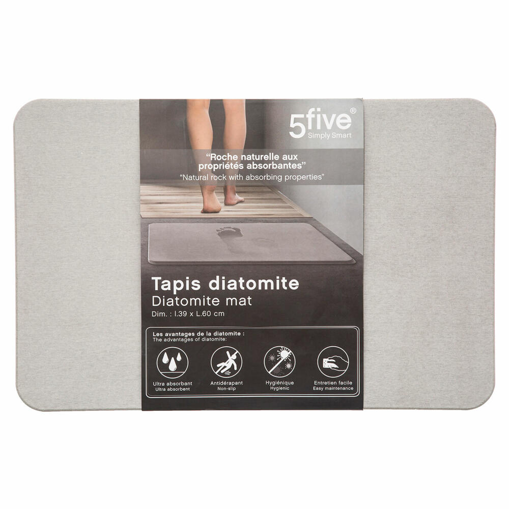 5five Simply Smart diatomaceous earth bath mat, doormat for the bathroom, diatomite, grey, 60 x 39 cm, 174683