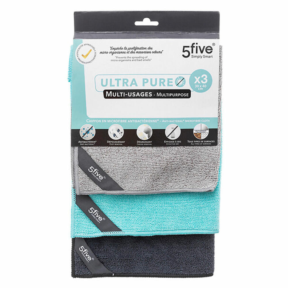 5five Simply Smart Microfiber Cloth Set 3-piece, Cleaning Cloths, Polyester, Multi-colored, 30 x 40 cm, 164767