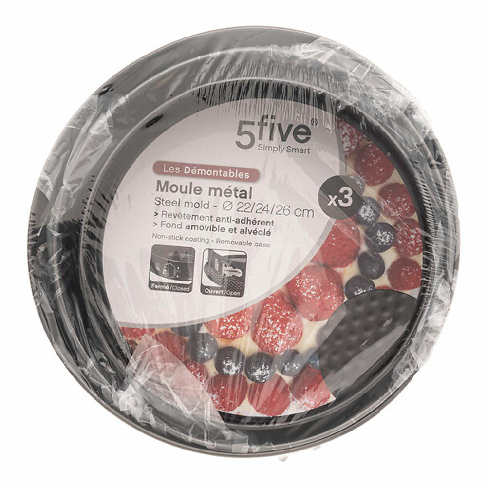 5five Simply Smart Springform Pan Set 3-piece, Baking Pans, Steel, Aluminium, Black, 22-26 cm, 100147