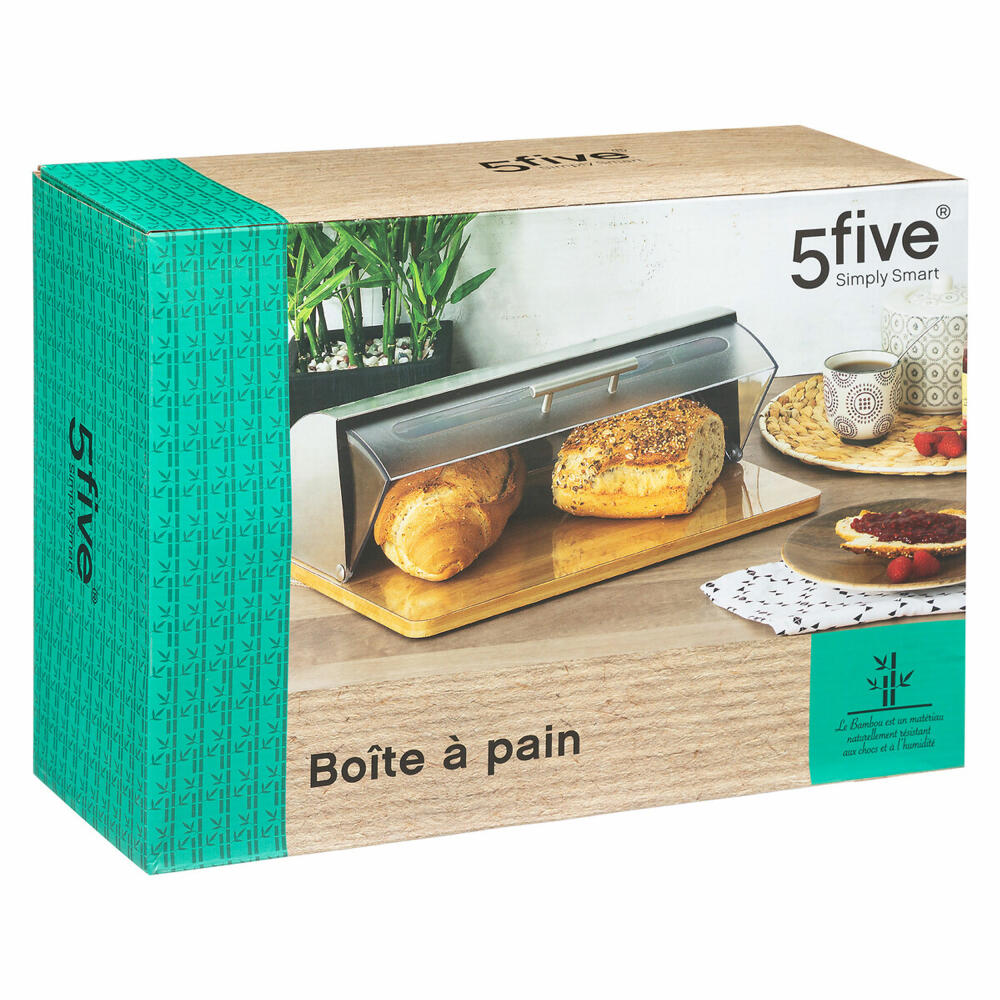 5Five Simply Smart roll-up bread bin, bread bin with roll-up lid, bamboo, plastic, stainless steel, 39 x 27 cm, 103601