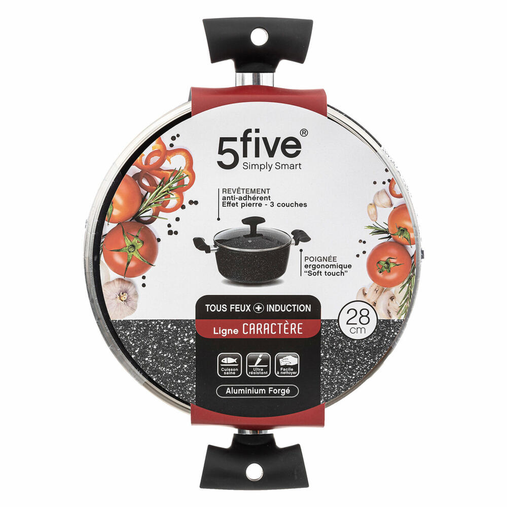 5five Simply Smart Caractere casserole with lid, cooking pot, aluminum, plastic, glass, black, 28 cm, 111009