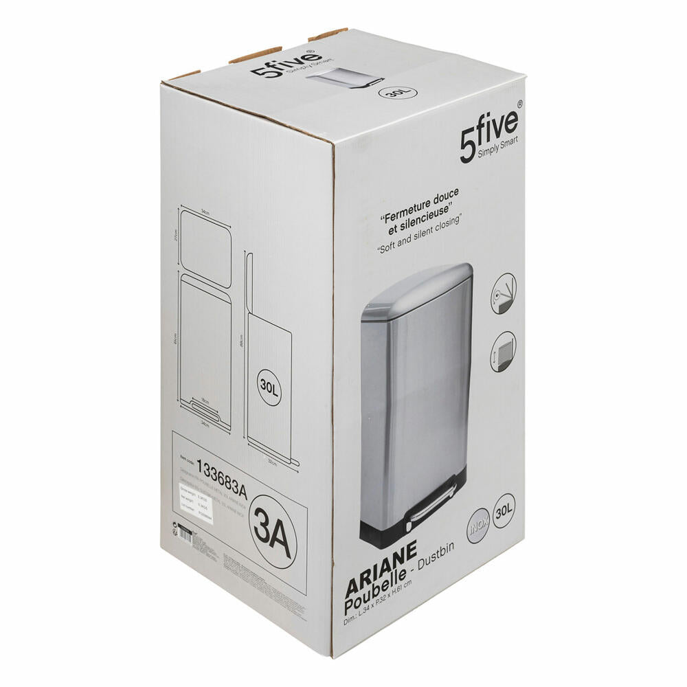 5five Simply Smart pedal bin Ariane, stainless steel, PP plastic, silver, 30 liters, 133683A