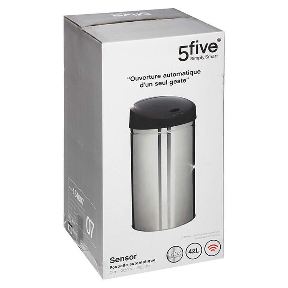 5five Simply Smart Automatic Trash can Sensor, Waste bin, Stainless steel, ABS plastic, Silver, 42 L, 164607