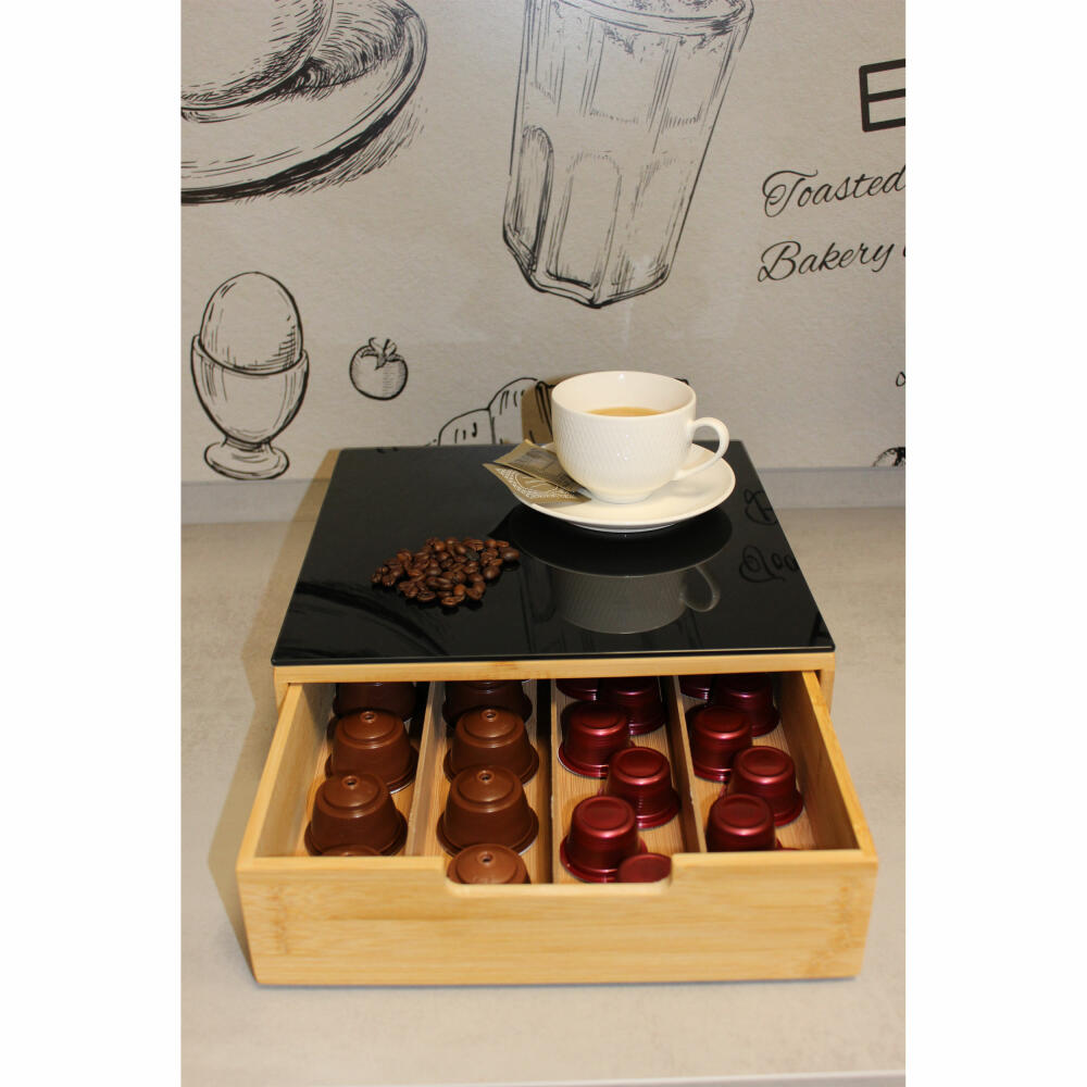 5five Simply Smart Kapselregal mit Schublade, Kaffeekapselständer, Holz mit Glasplatte, 167753