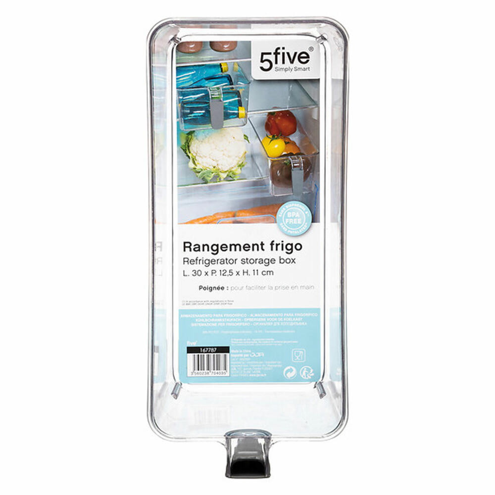 5five Simply Smart Refrigerator Storage Box S with Handle, PET Plastic, Rubber, Transparent, 167787