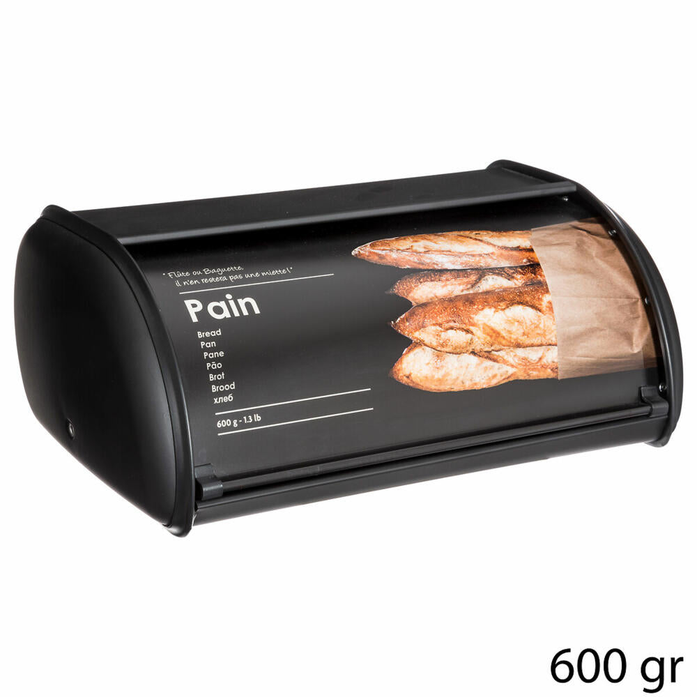 5five Simply Smart Brotkasten Black Edition, Brotkorb, Rollbrotkasten, Weißblech, Schwarz, für 600 g Brot, 136319