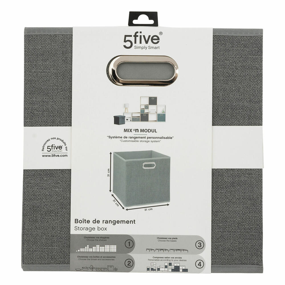 5five Simply Smart Aufbewahrungskorb Mix N Modul, Pappe, PP-Kunststoff, Hellgrau, 31 x 31 cm, 138885C