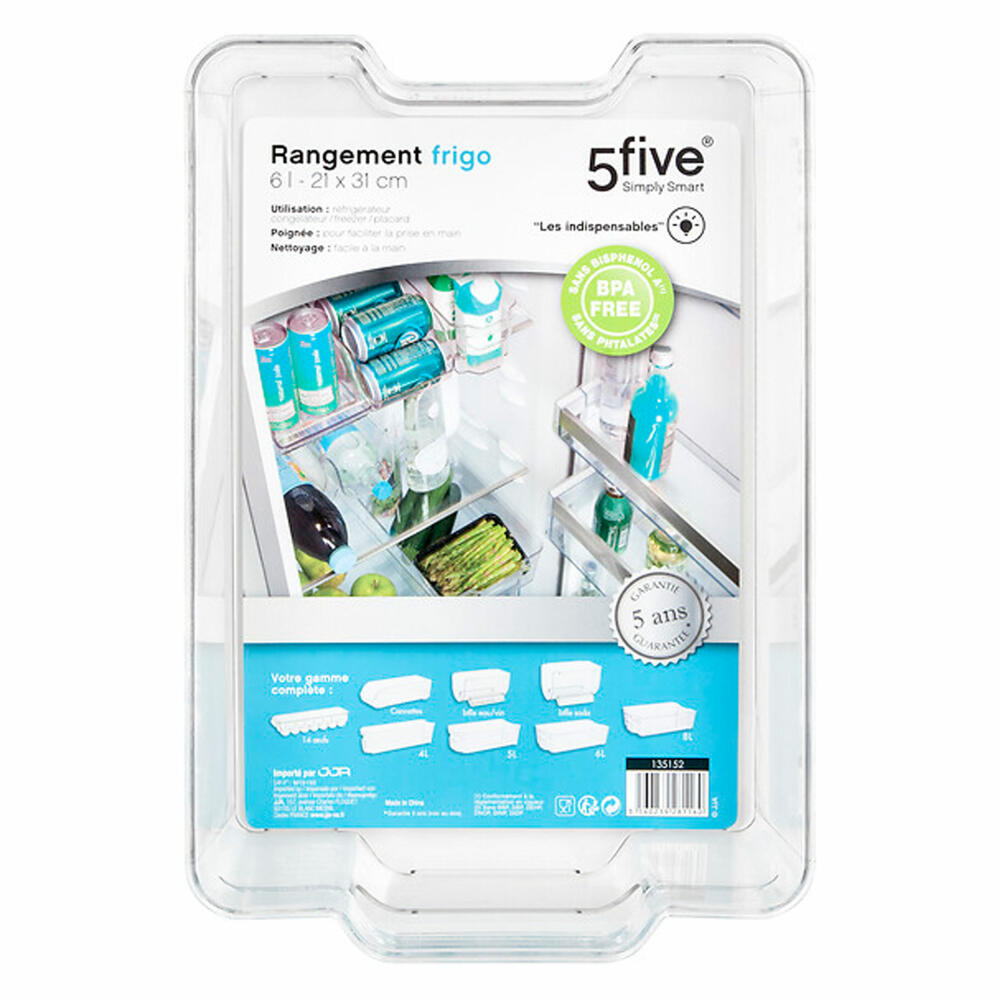 5five Simply Smart Refrigerator Storage Box Smart Fridge, PET Plastic, Transparent, 6 L, 135152