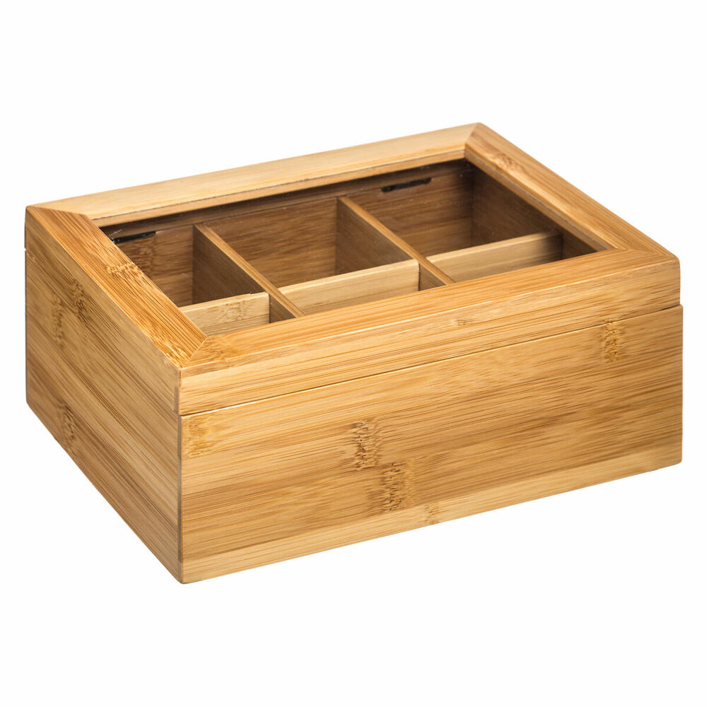5five Simply Smart Tee-Aufbewahrungsbox mit 6 Fächern, transparenter Deckel, Bambus, 22 x 16 x 8.7 cm, 151154