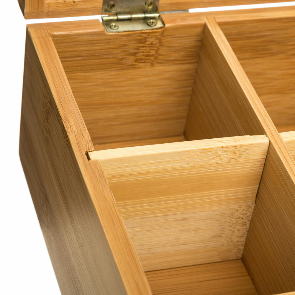 5five Simply Smart Tee-Aufbewahrungsbox mit 6 Fächern, transparenter Deckel, Bambus, 22 x 16 x 8.7 cm, 151154