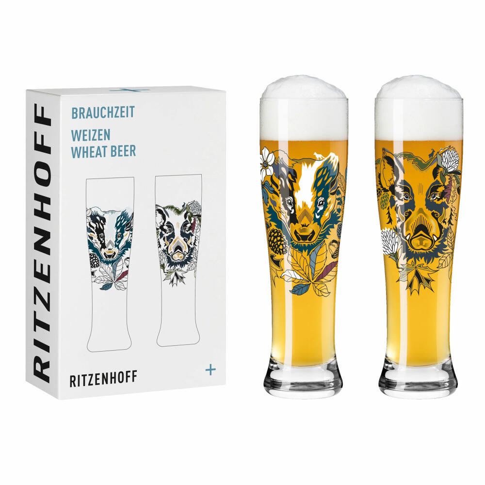 Ritzenhoff Weizenbiergläser Brauchzeit Weizen 2er-Set 004, Weizenglas, Petra Mohr, Glas, 646 ml, 3481004