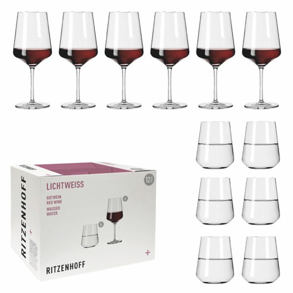 Ritzenhoff glass set light white 12-piece Julie Red, 6 red wine glasses and 6 water glasses, crystal glass, transparent, 6111002