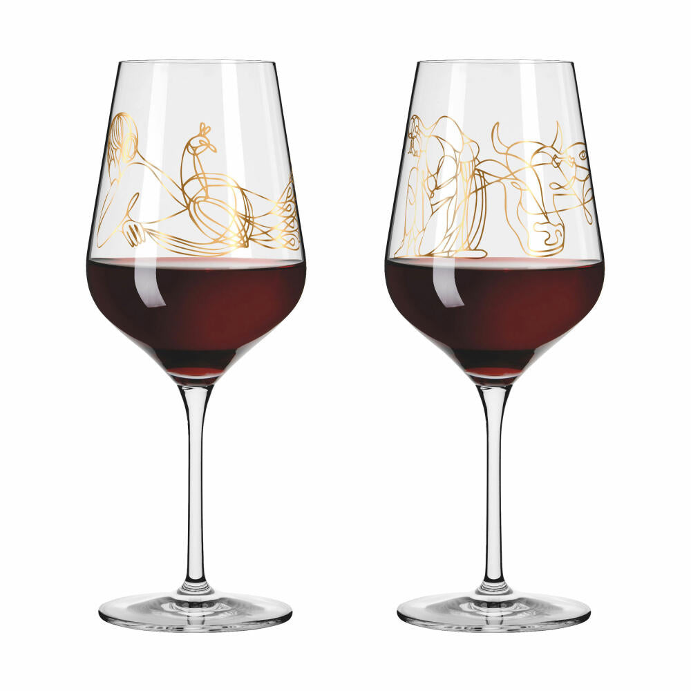 Ritzenhoff Rotweinglas 2er-Set Sagengold 001, Burkhard Neie, Kristallglas, 570 ml, 3401001