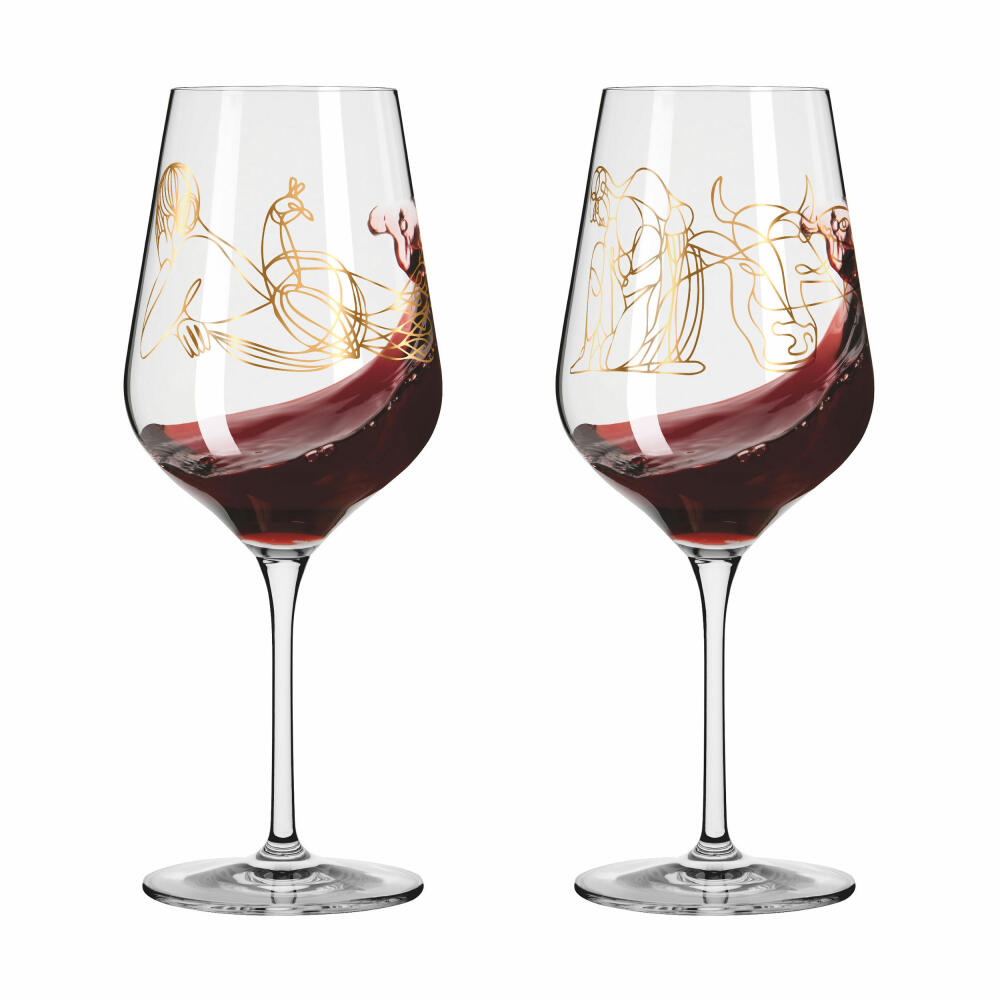 Ritzenhoff Rotweinglas 2er-Set Sagengold 001, Burkhard Neie, Kristallglas, 570 ml, 3401001