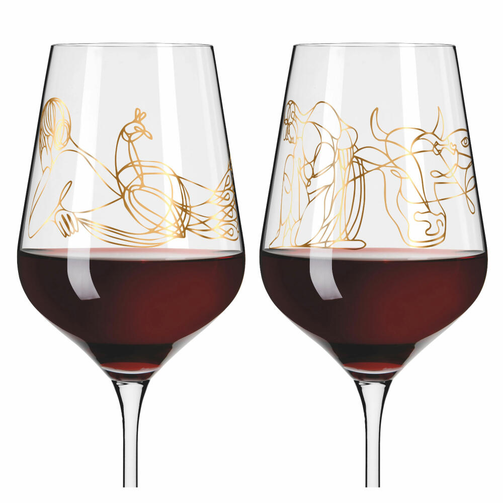 Ritzenhoff Rotweinglas 2er-Set Sagengold 001, Burkhard Neie, Kristallglas, 570 ml, 3401001