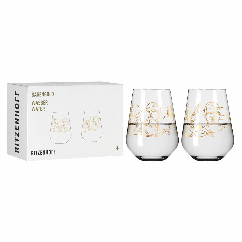 Ritzenhoff water glass set of 2 Sagengold 001, Burkhard Neie, crystal glass, 540 ml, 3421001