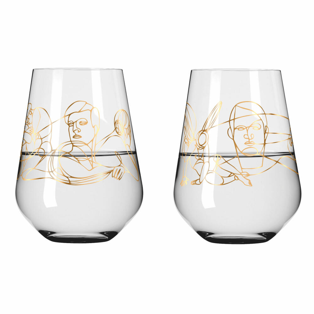 Ritzenhoff water glass set of 2 Sagengold 001, Burkhard Neie, crystal glass, 540 ml, 3421001