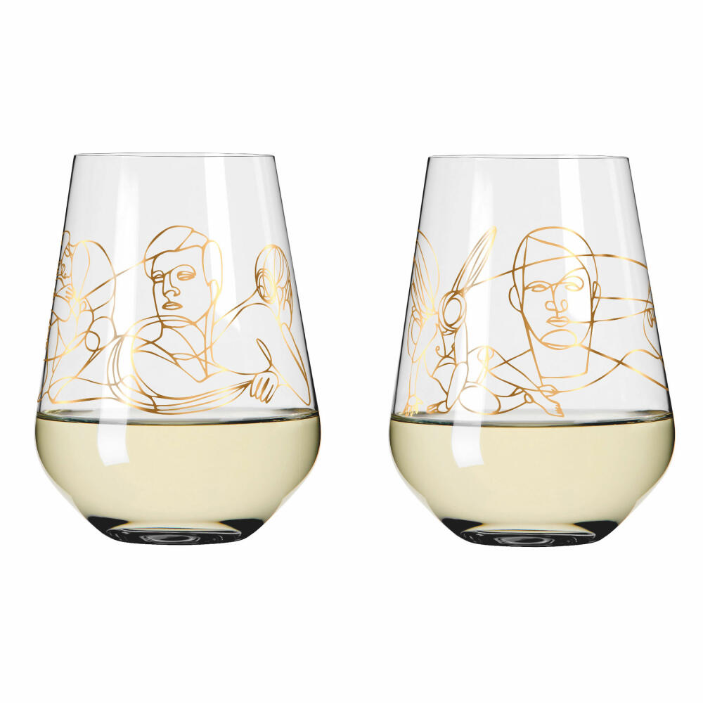 Ritzenhoff water glass set of 2 Sagengold 001, Burkhard Neie, crystal glass, 540 ml, 3421001