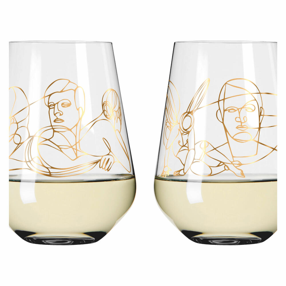 Ritzenhoff water glass set of 2 Sagengold 001, Burkhard Neie, crystal glass, 540 ml, 3421001