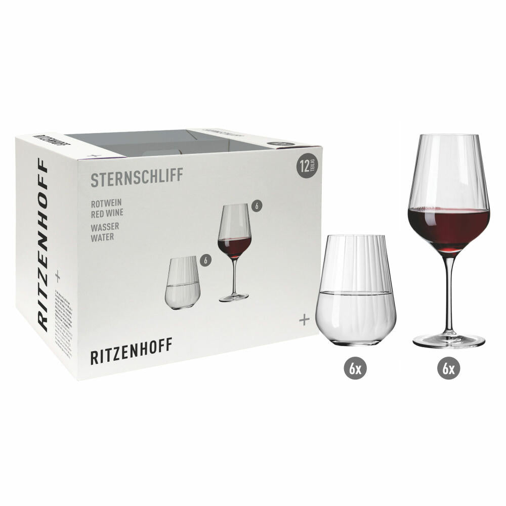 Ritzenhoff red wine and water glass set 12-piece, star cut 001, crystal glass, 570 ml, 6111009
