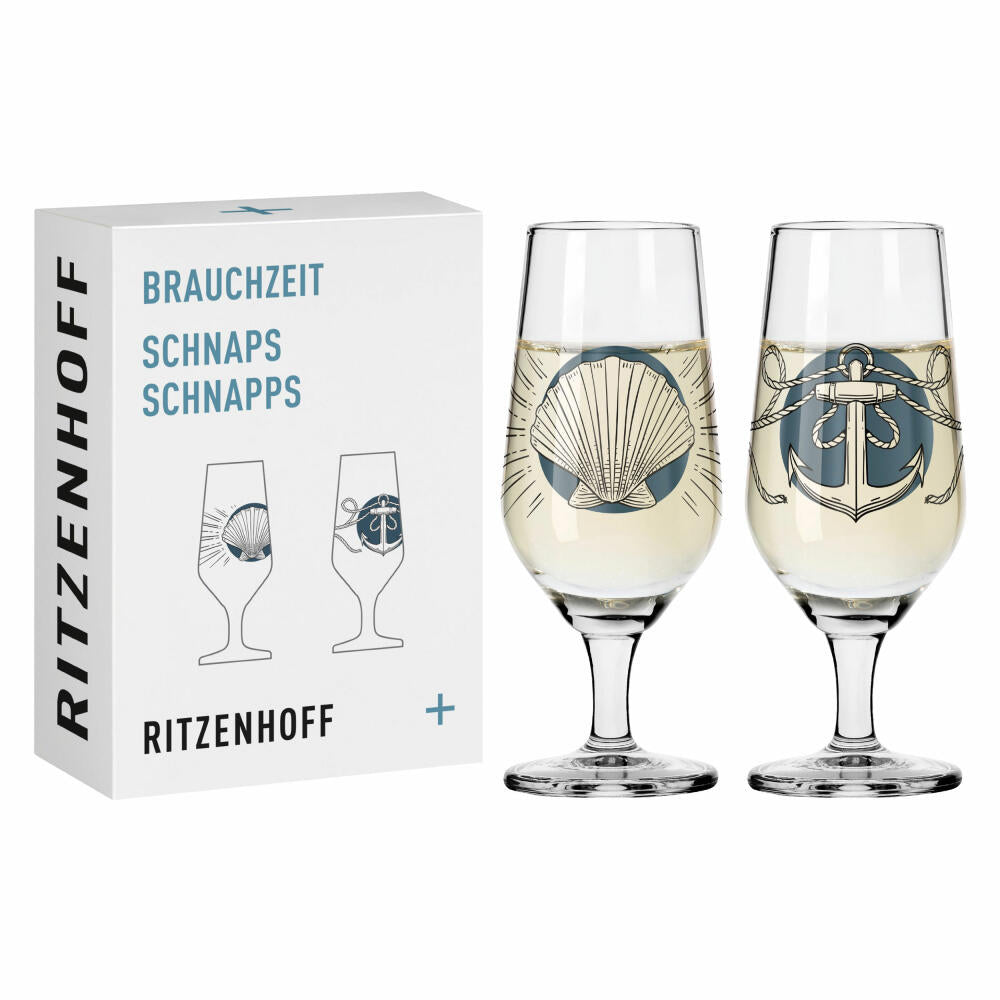 Ritzenhoff shot glass set of 2, custom time 001, 002, Philip Harris, crystal glass, 59 ml, 3871001