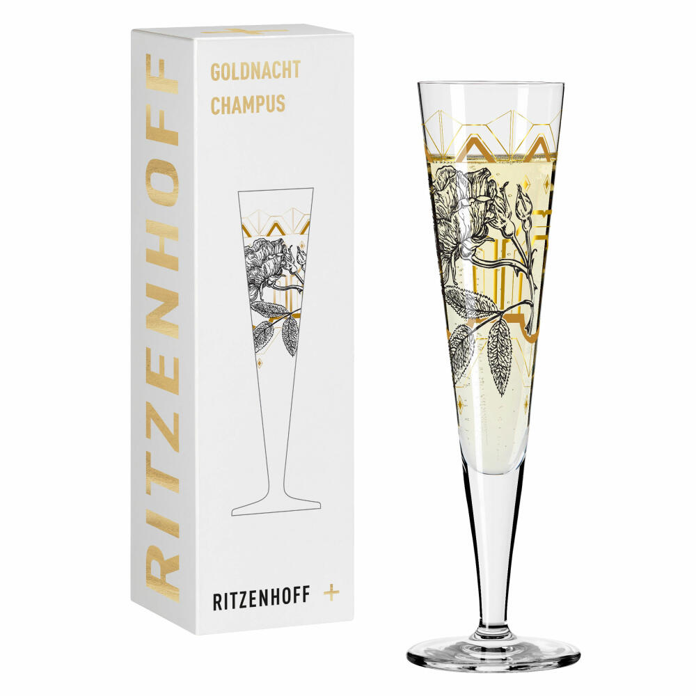 Ritzenhoff champagne glass Goldnacht 029, Lisa Hofgärtner, crystal glass, 205 ml, 1071029