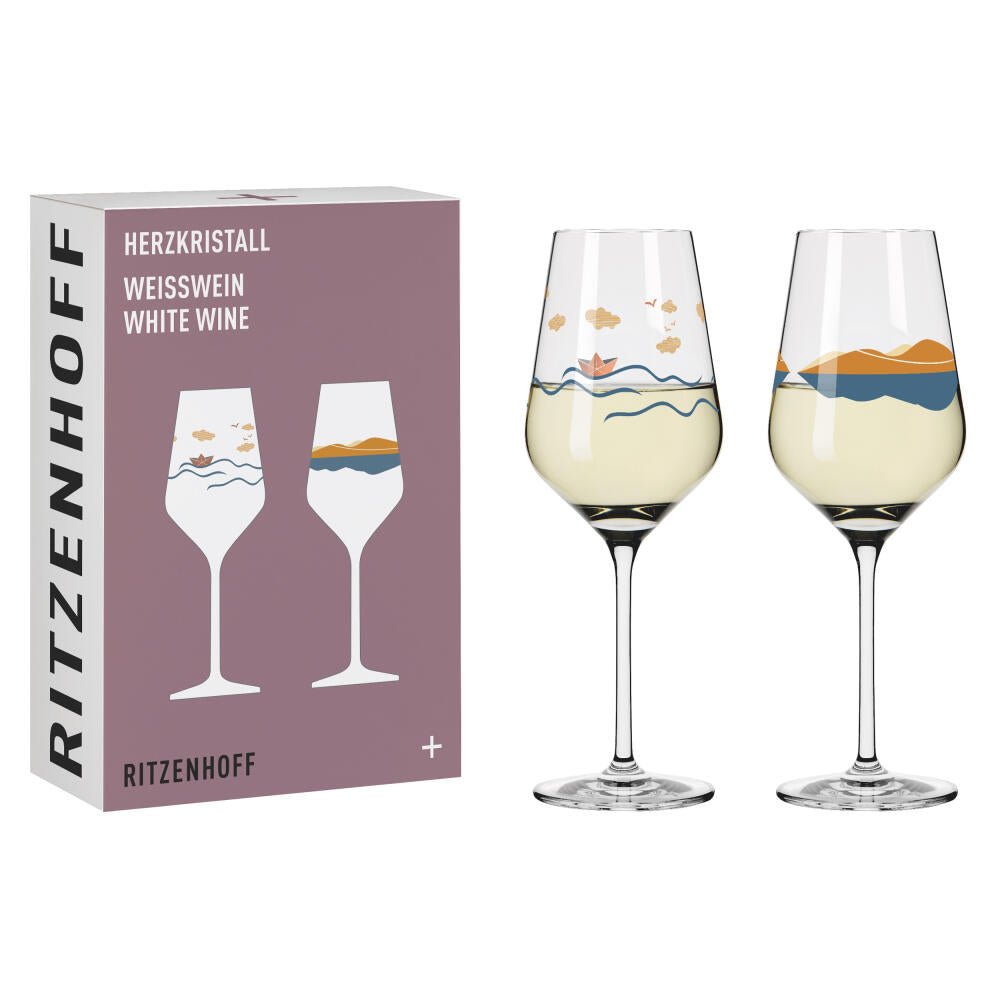 Ritzenhoff white wine glass set of 2 heart crystal H23, Aurélie Girod, Applefield, crystal glass, 380 ml, 6171001