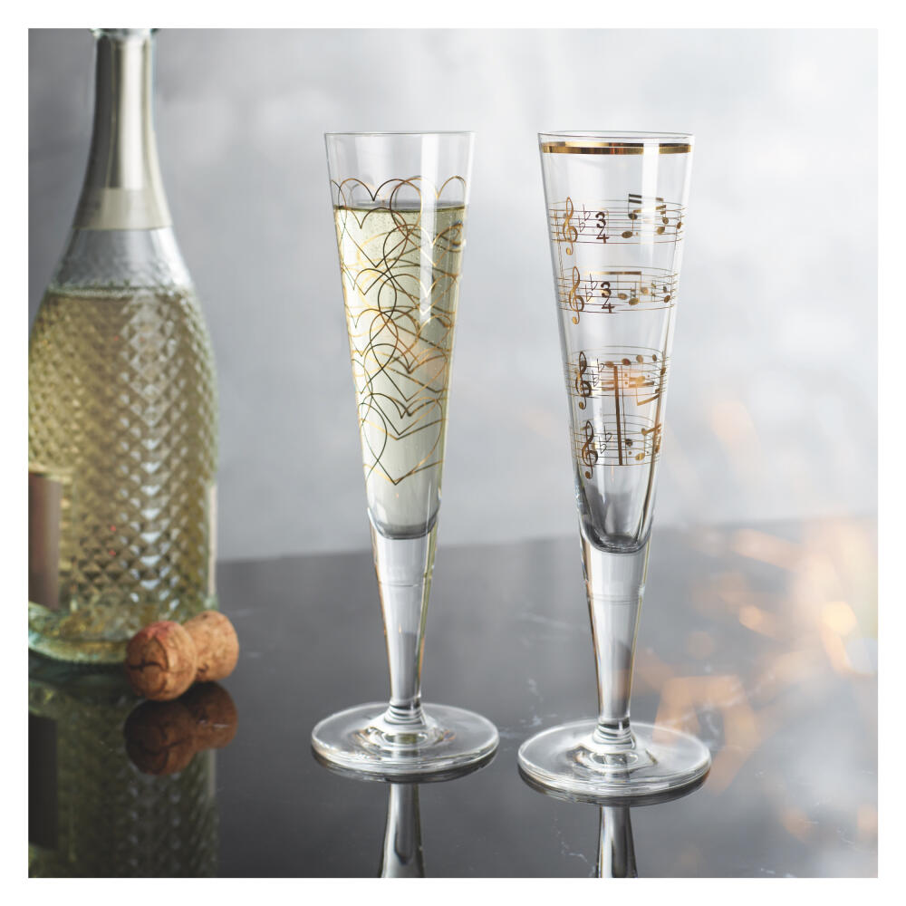 Ritzenhoff champagne glass set of 2 Goldnacht H23, Nathalie Jean, Rurik Mahlberg, crystal glass, 205 ml, 6031006