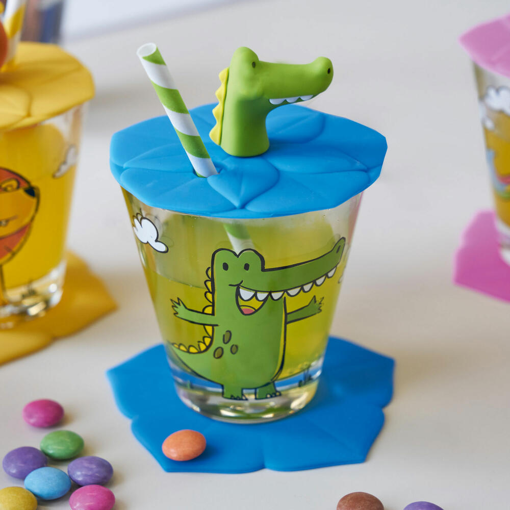 Leonardo lid BAMBINI crocodile, cup lid, drinking lid, silicone, blue, 9.2 cm, 018725
