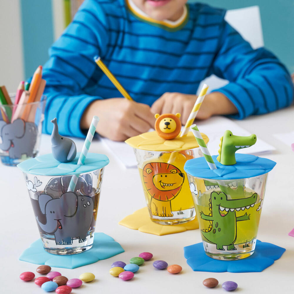 Leonardo lid BAMBINI crocodile, cup lid, drinking lid, silicone, blue, 9.2 cm, 018725