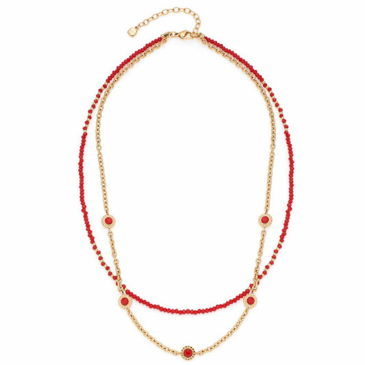 Leonardo Jewels Halskette Florena, Kette, Schmuckkette, Modeschmuck, Edelstahl IP Gold, Rot, 023545