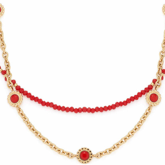 Leonardo Jewels Halskette Florena, Kette, Schmuckkette, Modeschmuck, Edelstahl IP Gold, Rot, 023545