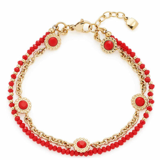 Leonardo Jewels Armband Florena, Schmuckarmband, Armkette, Modeschmuck, Edelstahl IP Gold, Rot, 023546