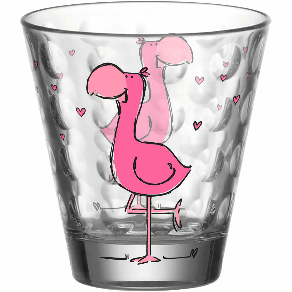 Leonardo Kinderbecher Bambini Optic Flamingo, Trinkbecher, Kalk-Natron-Glas, Mehrfarbig, 215 ml, 023555