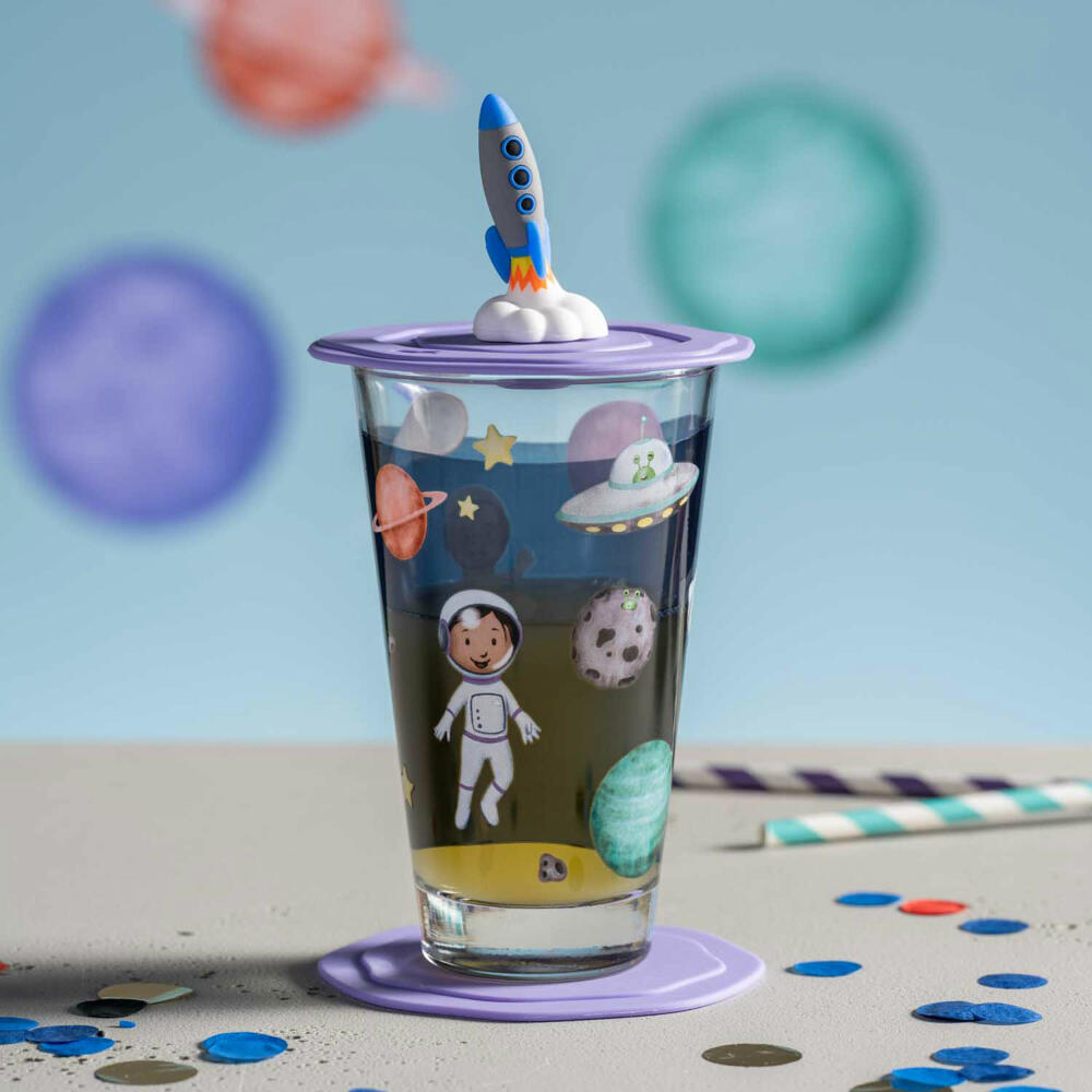 Leonardo Drinking Set Bambini Avventura Universe 3-piece, Drinking Cup, Soda-lime Glass, Multi-colored, 300 ml, 023673