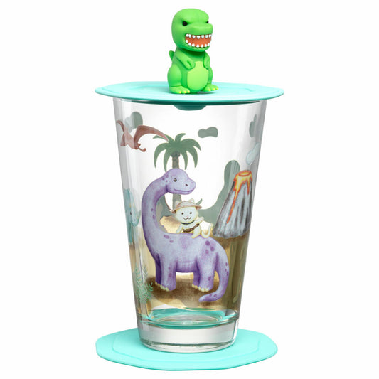 Leonardo Trinkset Bambini Avventura Dino 3-tlg., Trinkbecher, Kalk-Natron-Glas, Mehrfarbig, 300 ml, 023677