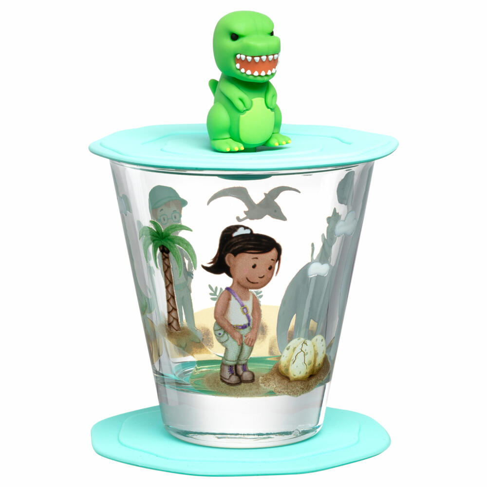 Leonardo Trinkset Bambini Avventura Dino 3-tlg., Trinkbecher, Kalk-Natron-Glas, Mehrfarbig, 215 ml, 023678