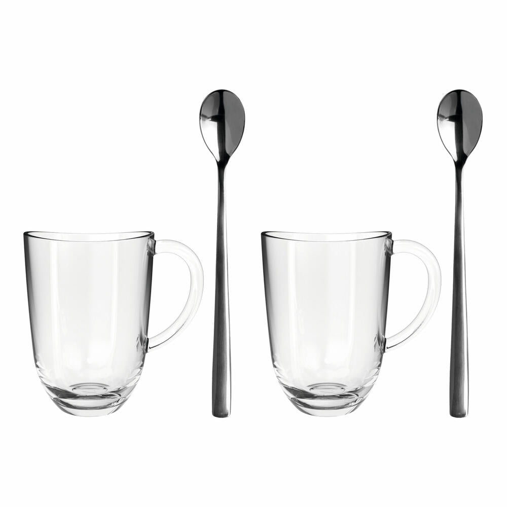 Leonardo 2 Latte Macchiato Tassen Napoli + 2 Löffel, Materialmix, klar, 380 ml, 024217