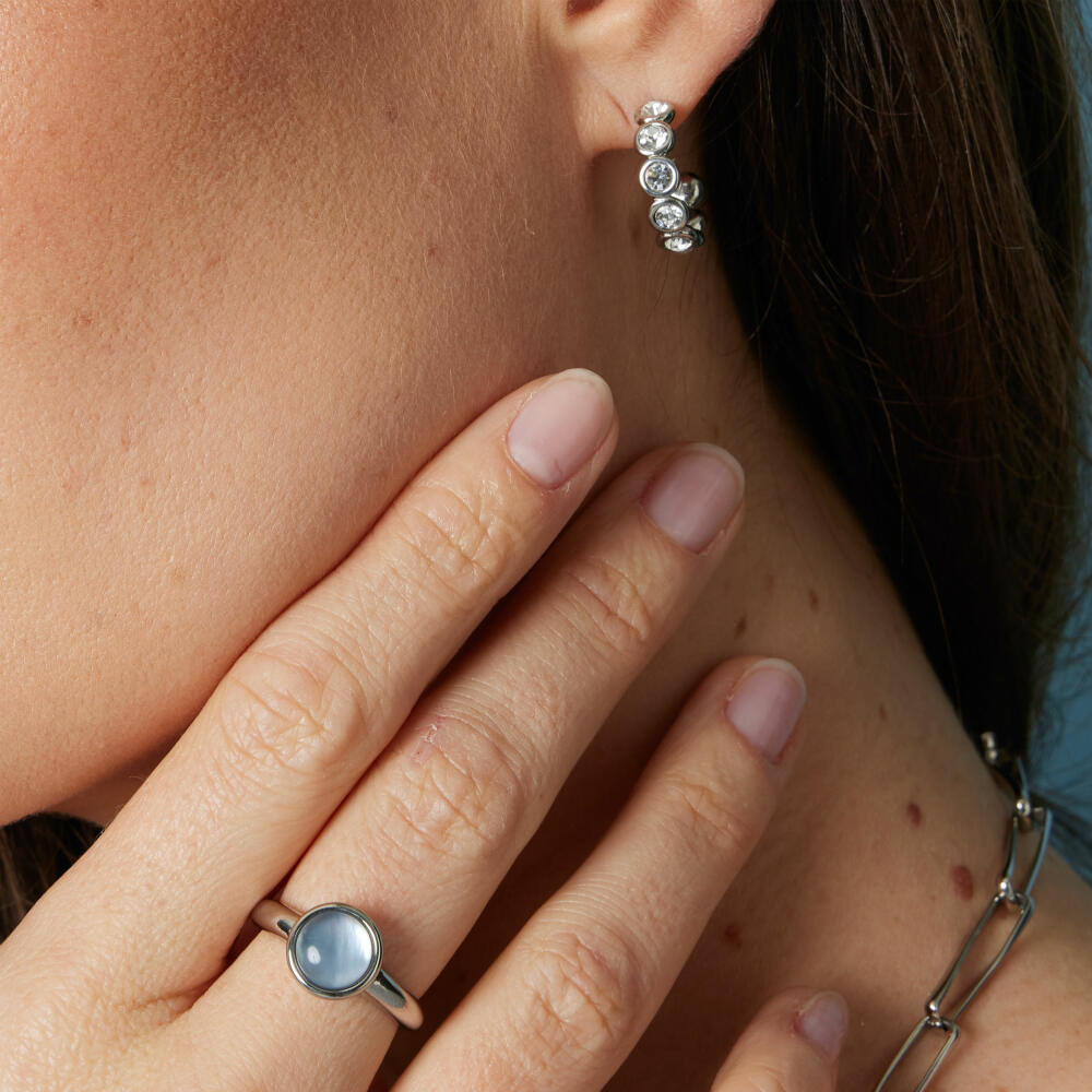 Leonardo Jewels Ring Bea grey blue, Fingerring, Fingerschmuck, Schmuck, Größe 19, Edelstahl, Glasperle, 024361