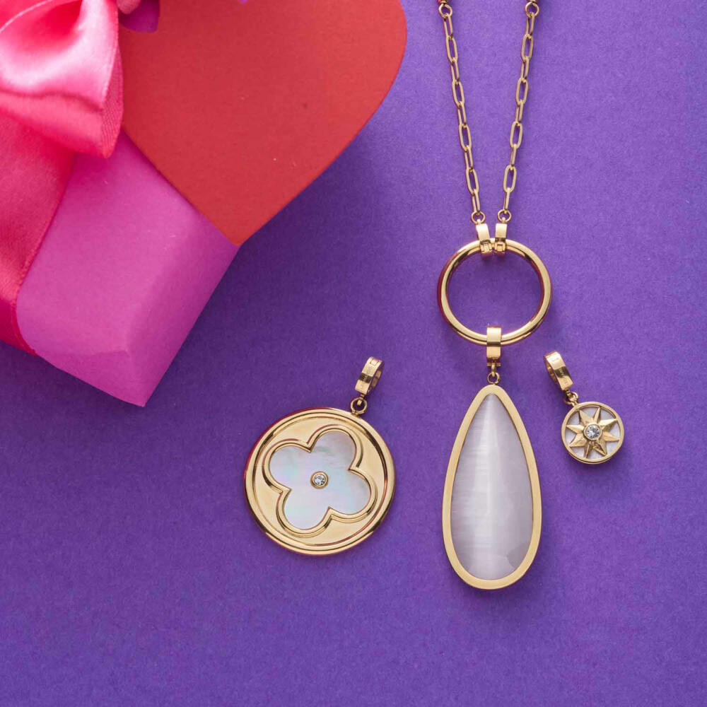 Leonardo Anhänger Gold Jessy Clip & Mix, Kettenanhänger, Schmuck, Edelstahl Gold, Catseye, 024940