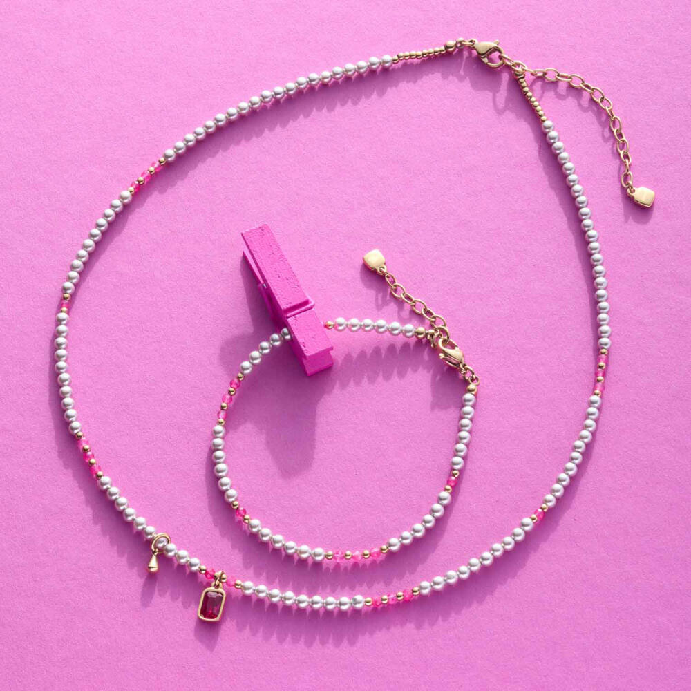 Leonardo Halskette 42 Gold Pinky Ciao, Kette, Schmuck, Edelstahl Gold, Glassteine, Perlen, 024974