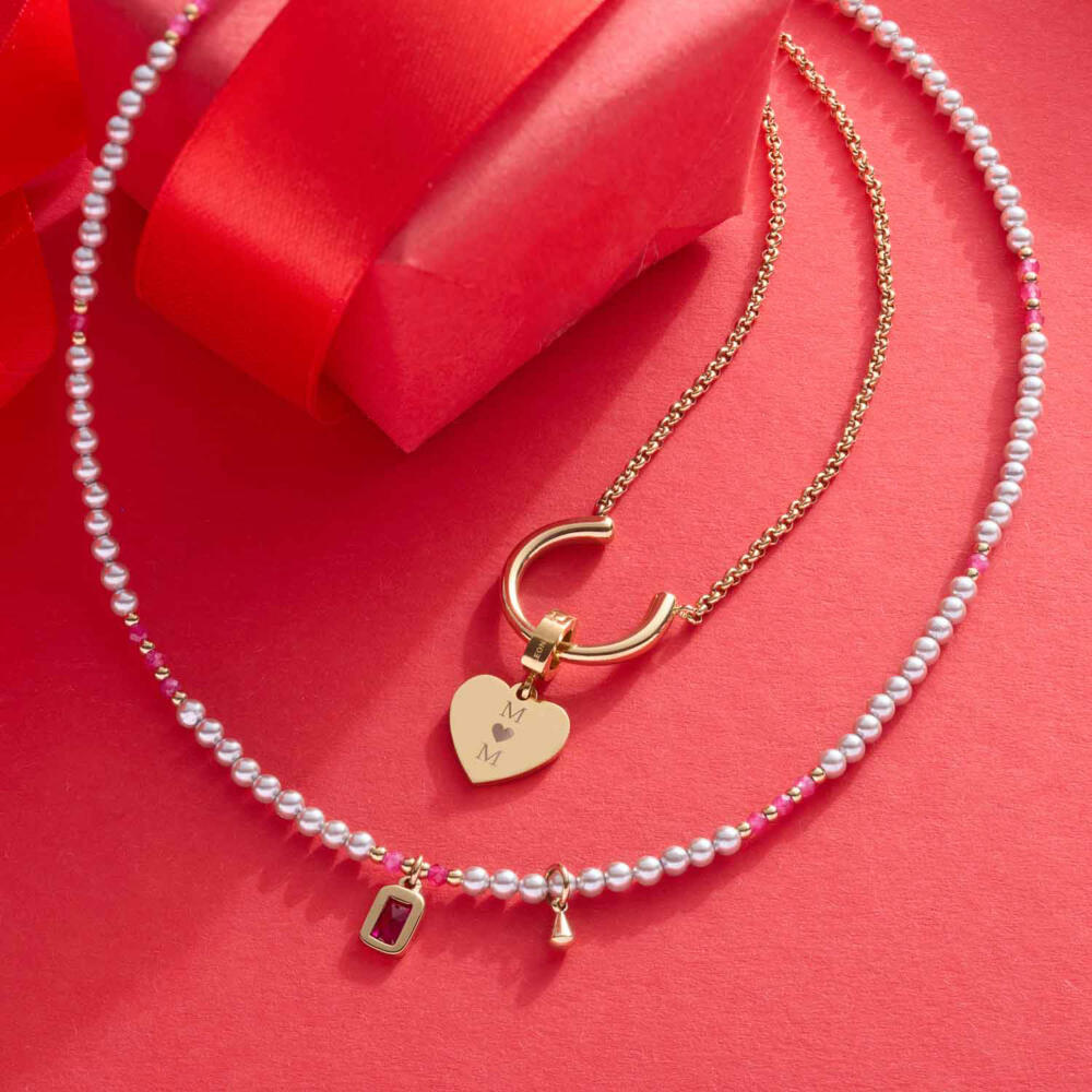 Leonardo Halskette 42 Gold Pinky Ciao, Kette, Schmuck, Edelstahl Gold, Glassteine, Perlen, 024974