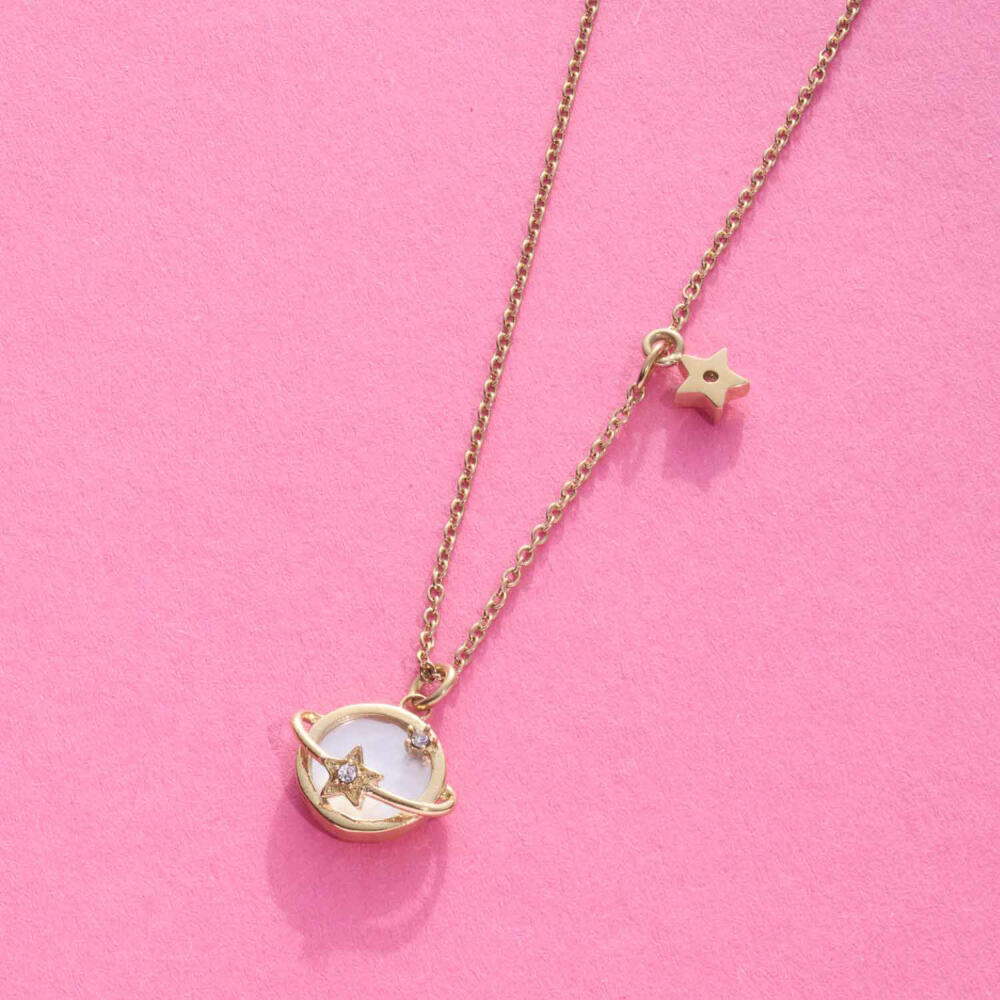 Leonardo Halskette 45 Gold Sattelite Ciao, Kette, Schmuck, Edelstahl Gold, Zirkonia, Perle, 024986