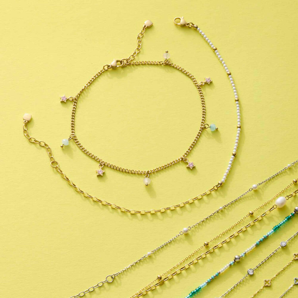 Leonardo Fußkette Gold Juna Ciao, Fußkettchen, Schmuck, Edelstahl Gold, Glassteine, 025061