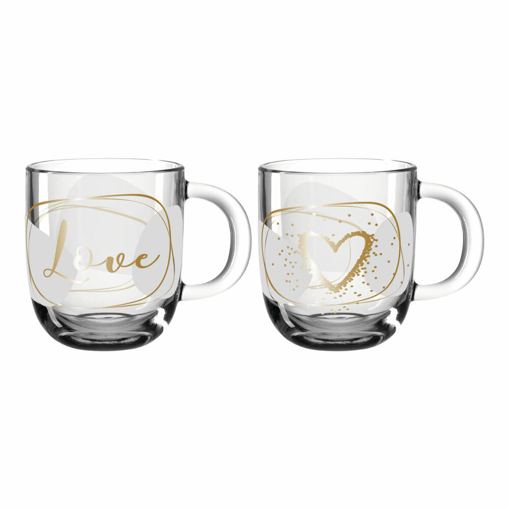 Leonardo Tassen 2er Set Presente Love, Kaffeebecher, Kalk-Natron Glas, mehrfarbig, 400 ml, 025604