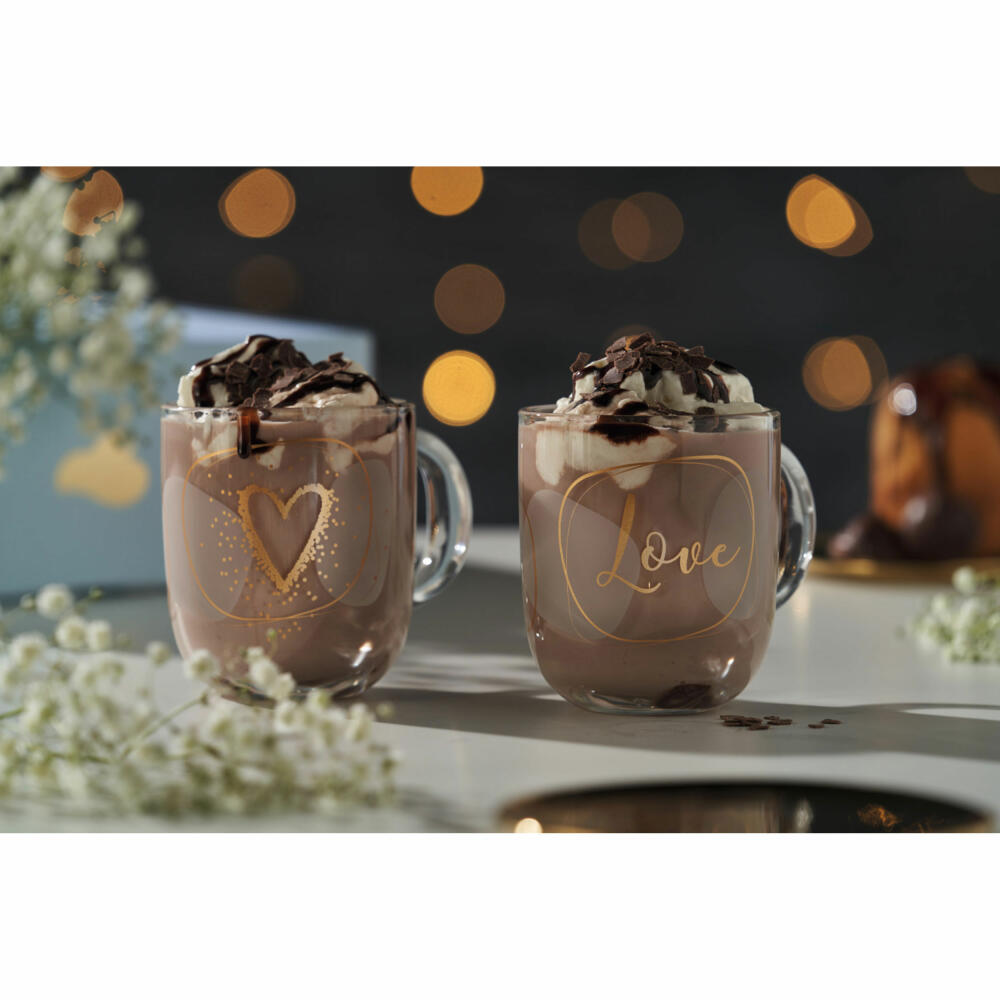 Leonardo Tassen 2er Set Presente Love, Kaffeebecher, Kalk-Natron Glas, mehrfarbig, 400 ml, 025604