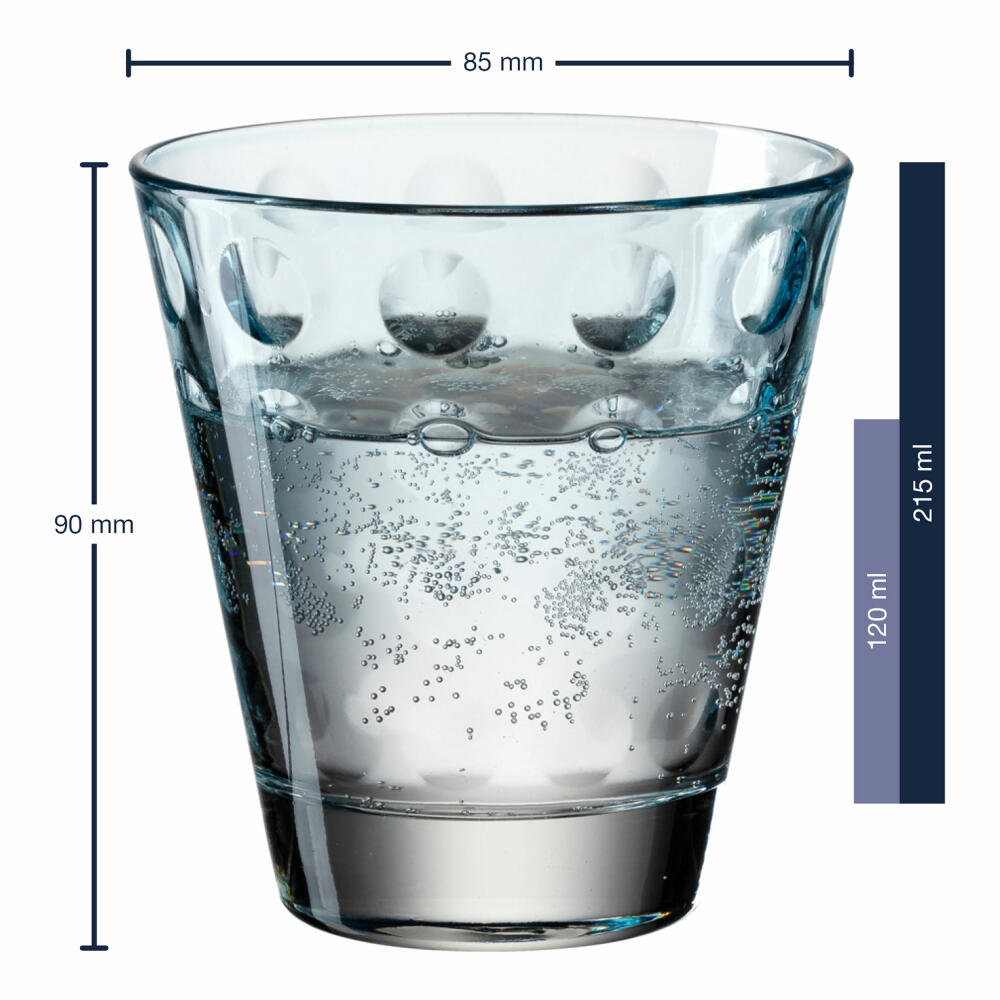 Leonardo Trinkglas Optic, Becher, Wasserglas, Kalk-Natron Glas, hellblau, 215 ml, 025894