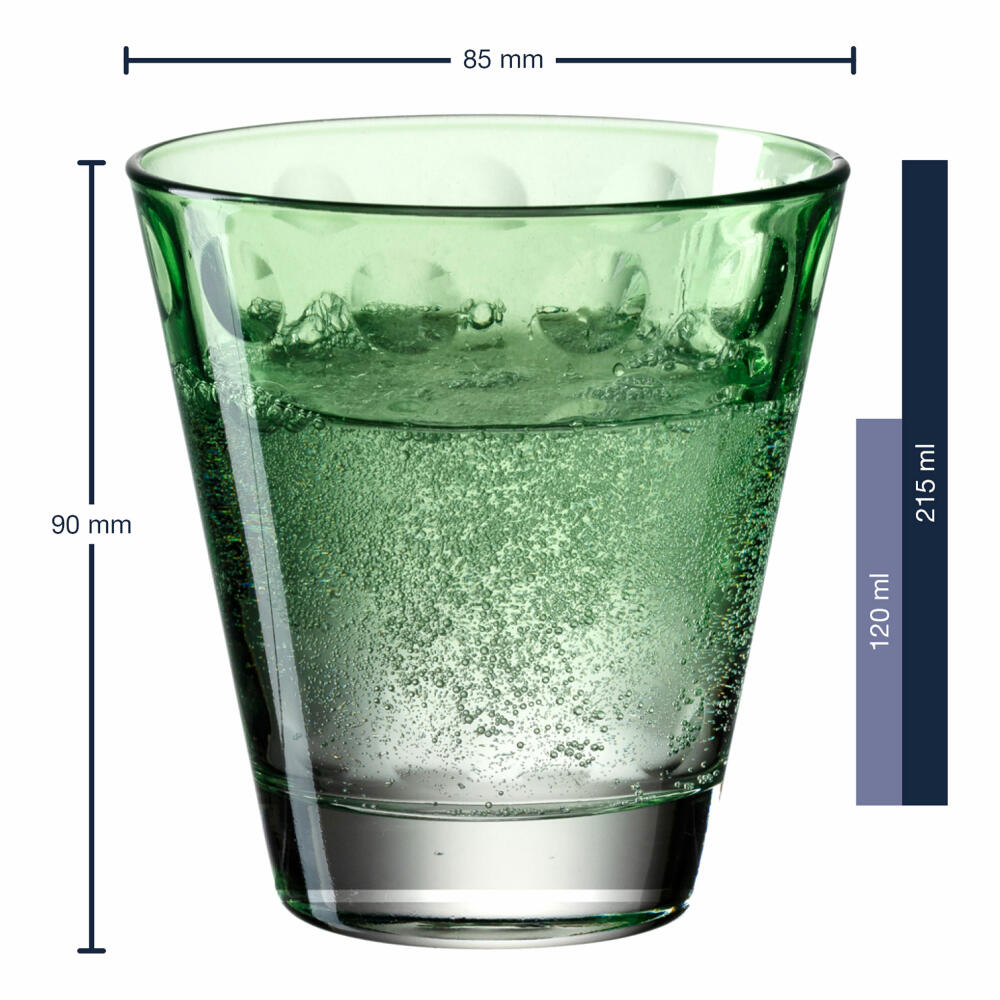 Leonardo Trinkglas Optic, Becher, Wasserglas, Kalk-Natron Glas, hellgrün, 215 ml, 025898